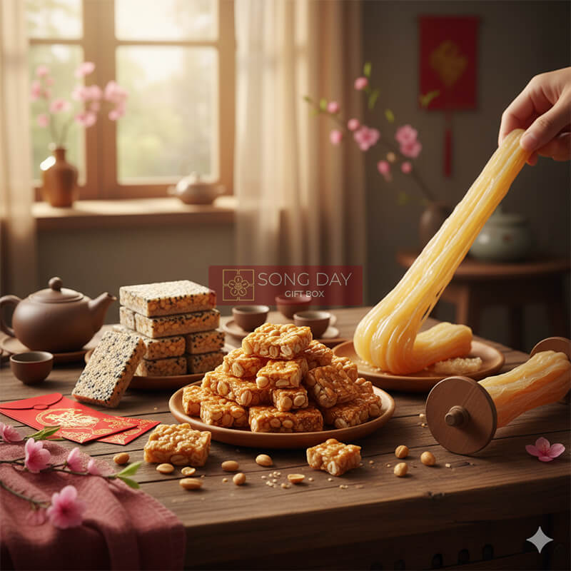 Kẹo lạc, kẹo mè xửng, kẹo kéo – dấu ấn ẩm thực Tết Việt